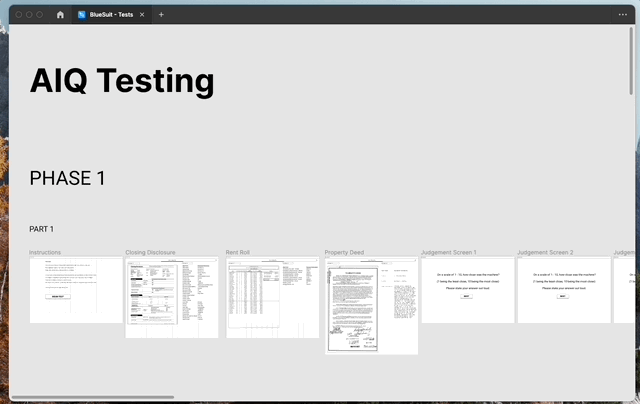 Wireframes of the testing flow